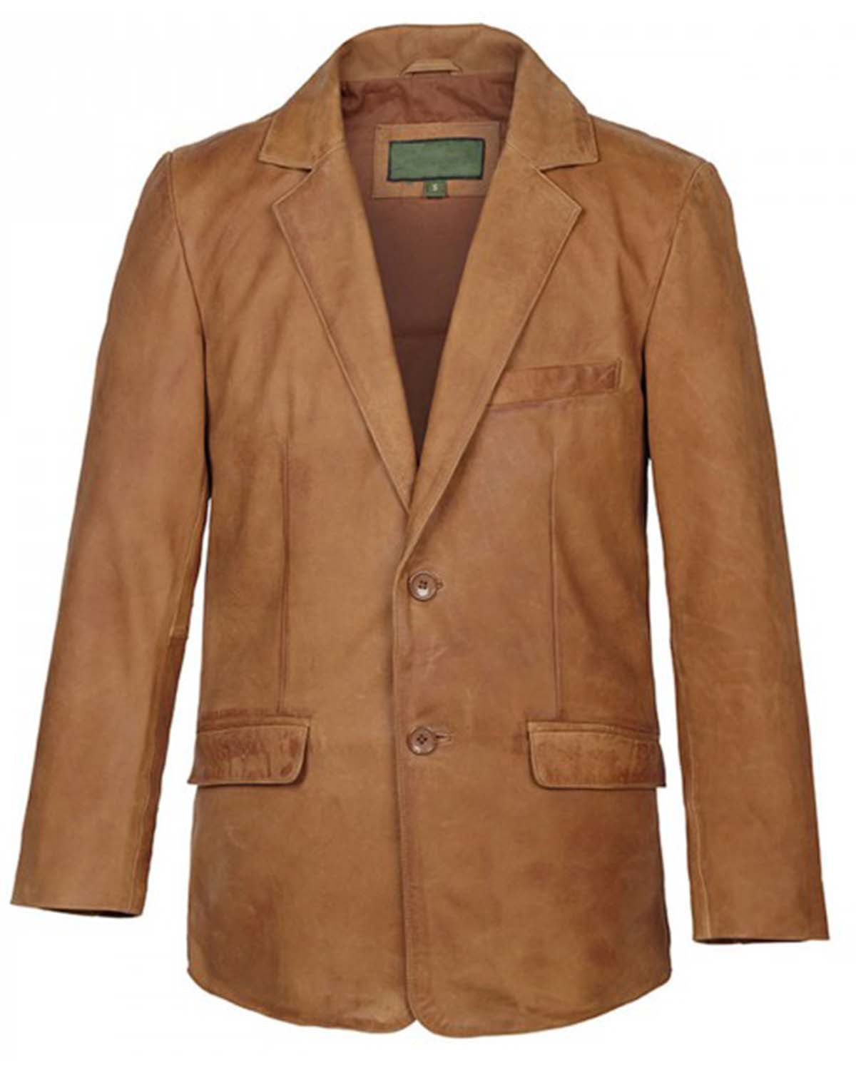 Men's Tan Two Button Nubuck Brown Leather Blazer