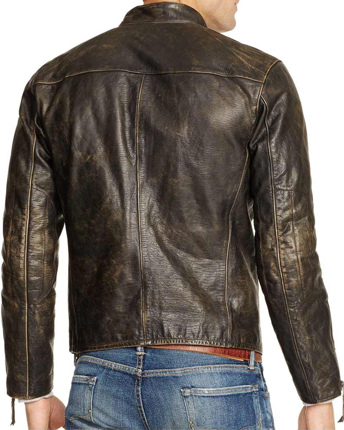 Men's Motorcycle Distressed Brown Leather Jacket