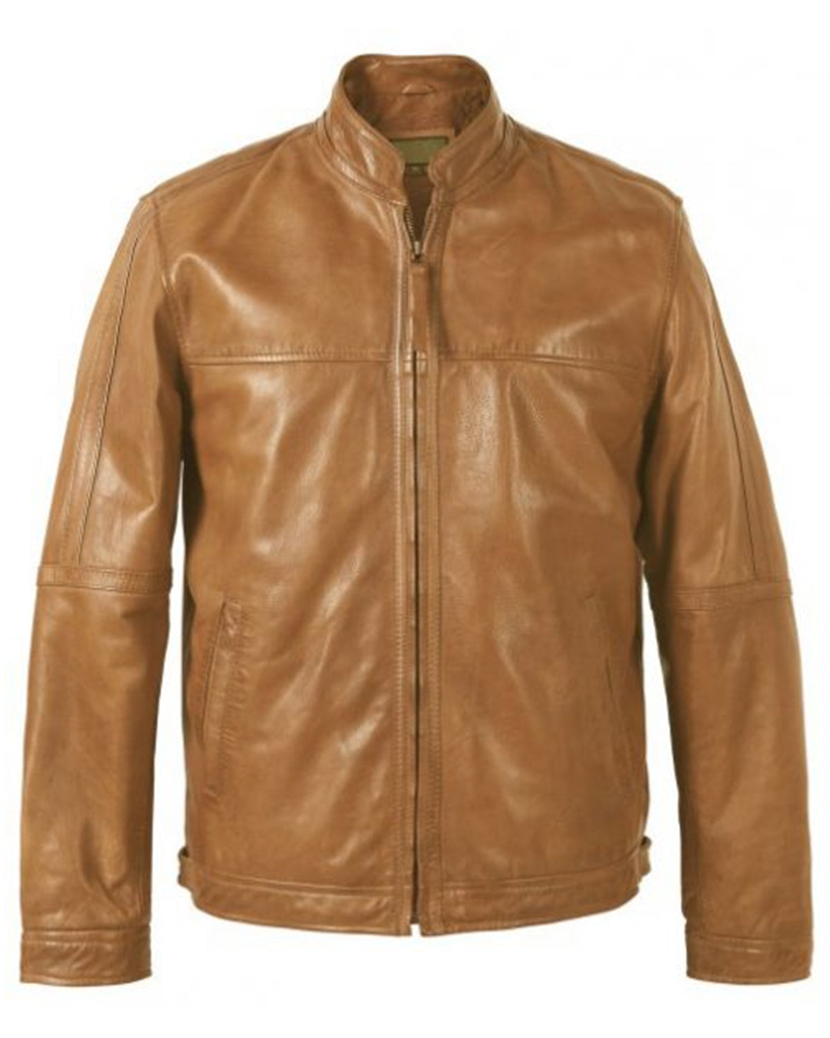 Men's Biker Tan Brown Leather Jacket