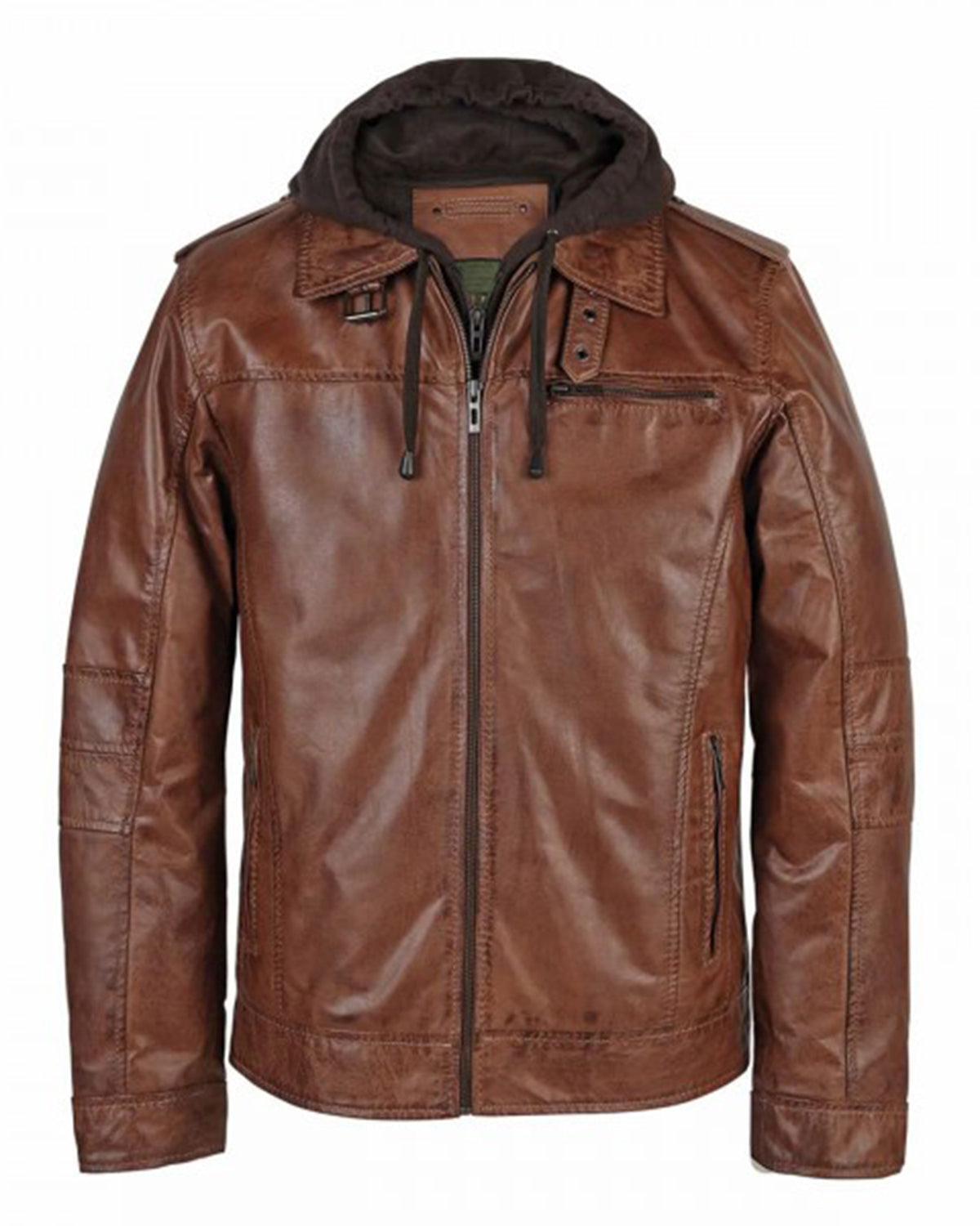 Men's Rust Hooded Brown Leather Jacket