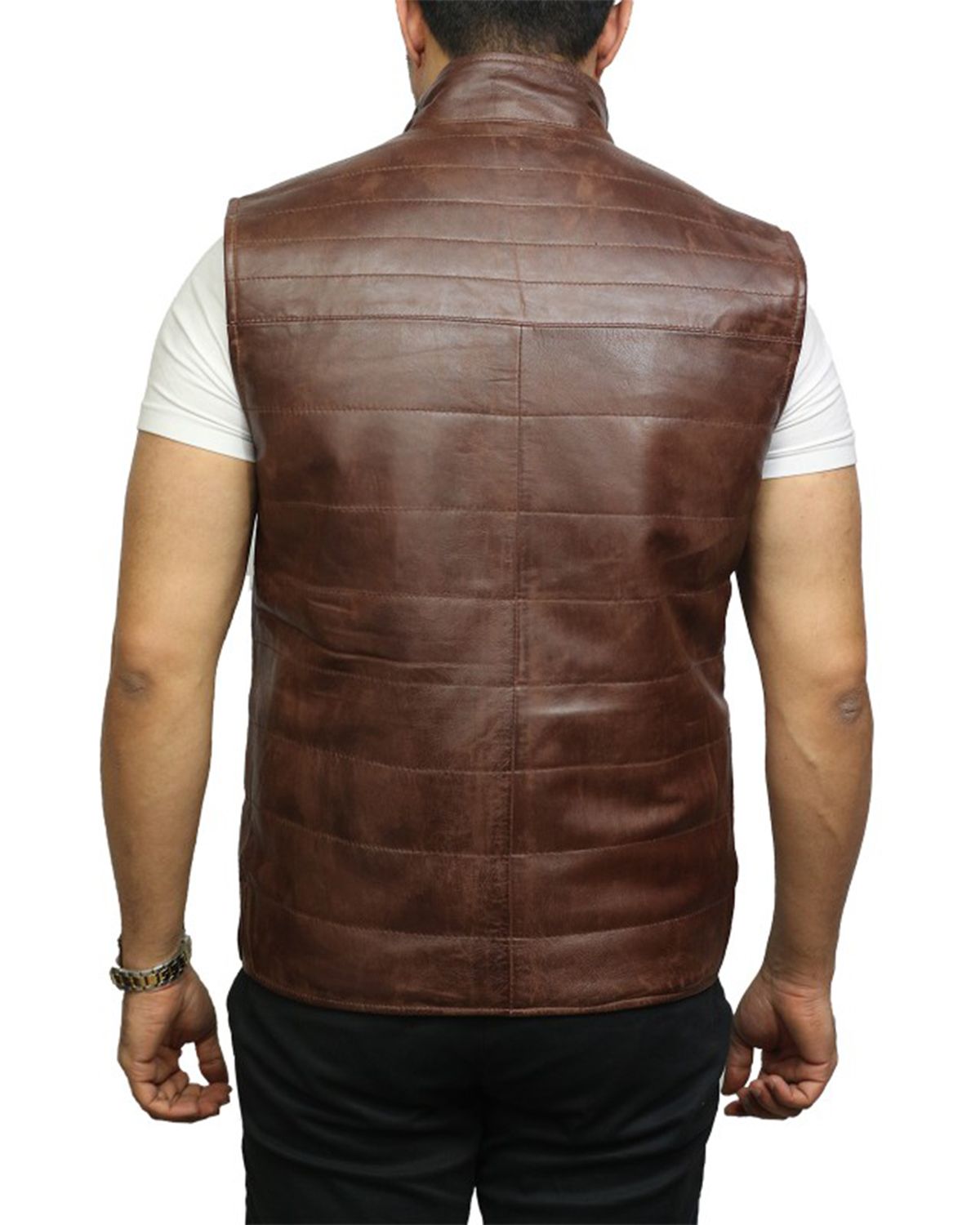 Men's Brown Leather Double-Sided Padded Vest