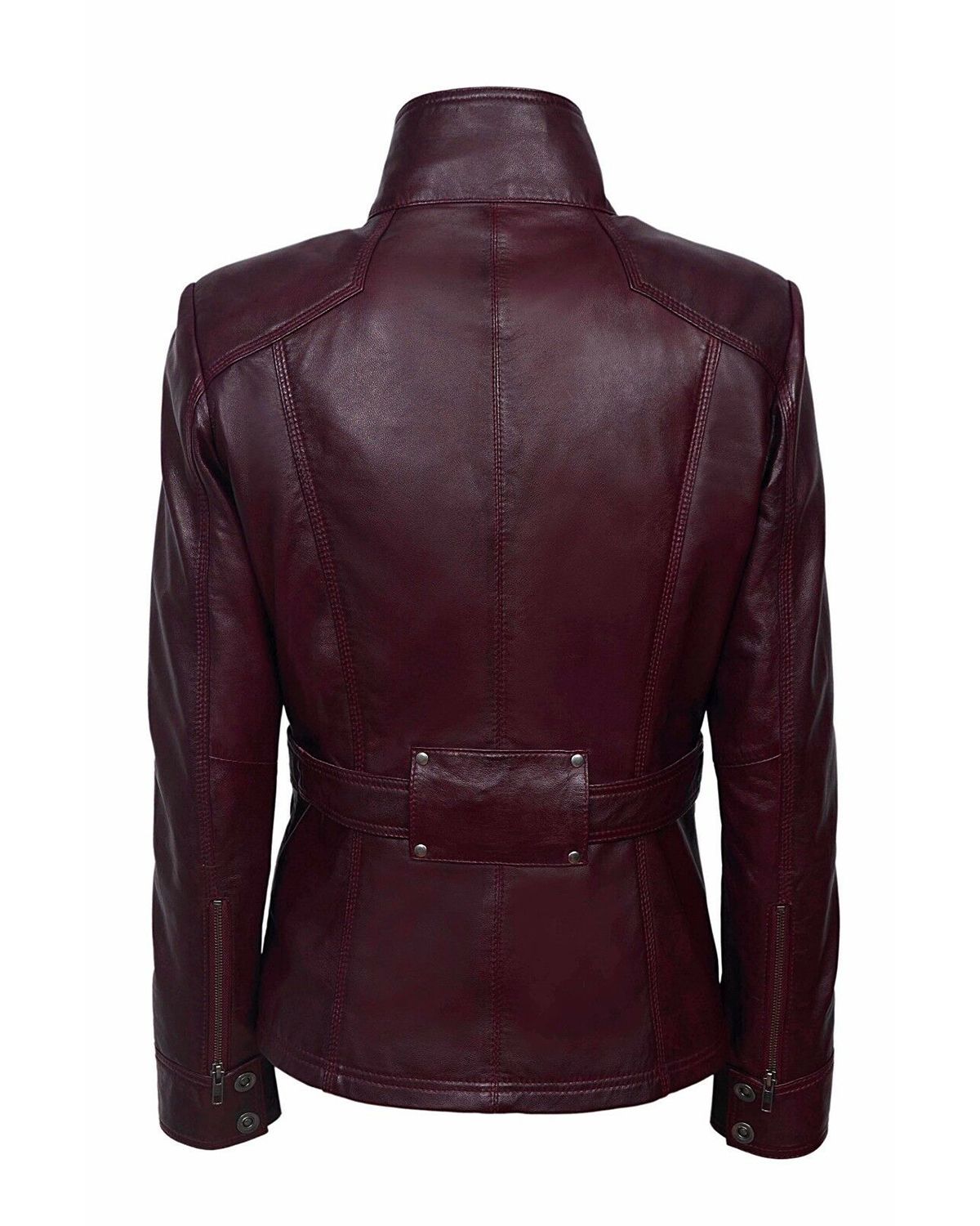 Military Style Cherry plum Slim Fit Leather Jacket