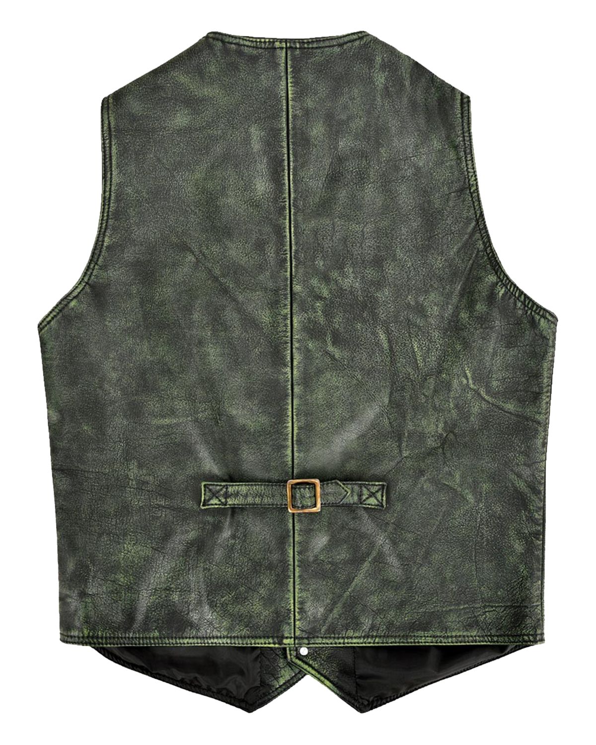 Men's Distressed Green Leather Hunter Vest