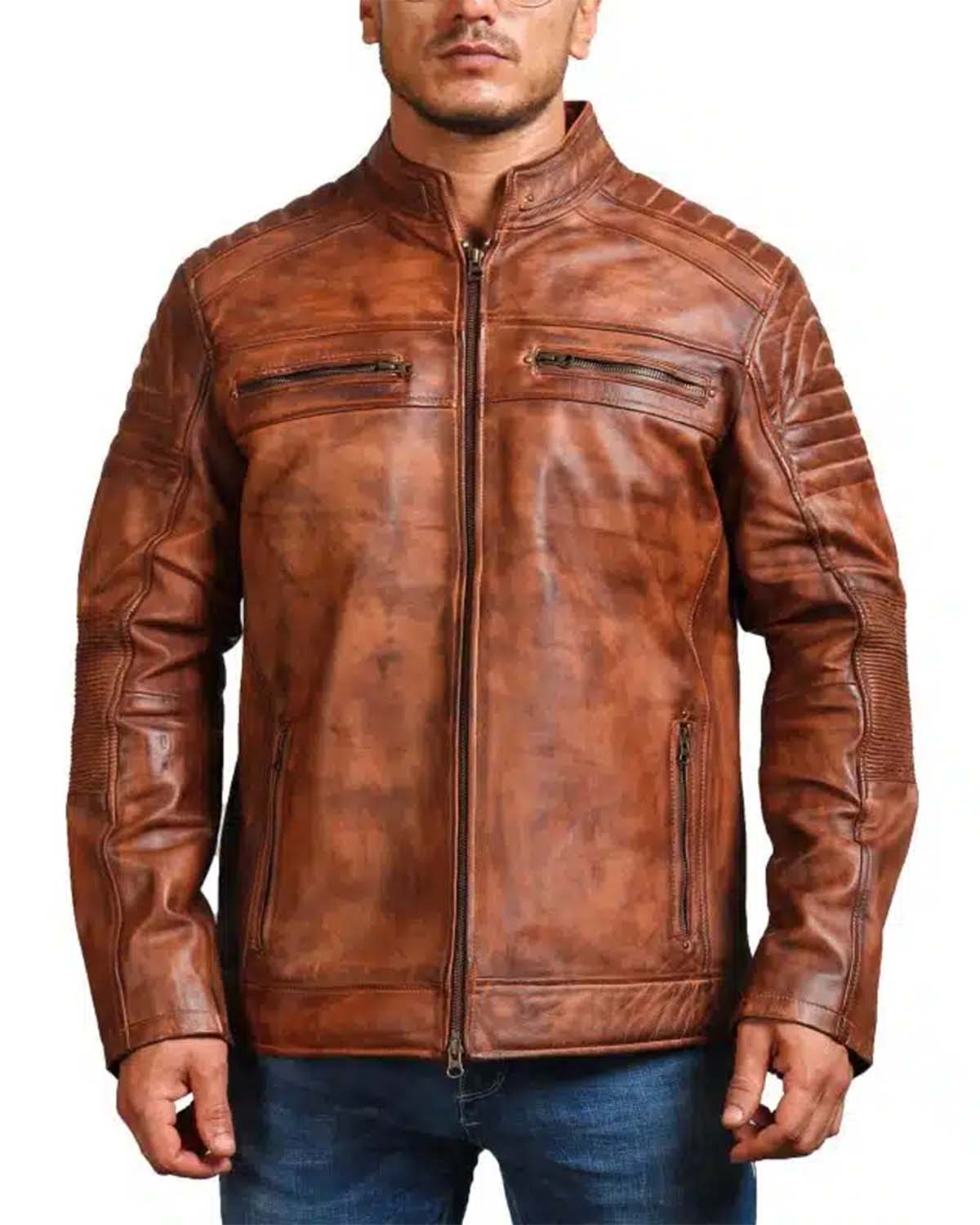 Cafe Racer Vintage Brown Cowhide Motorcycle Jacket