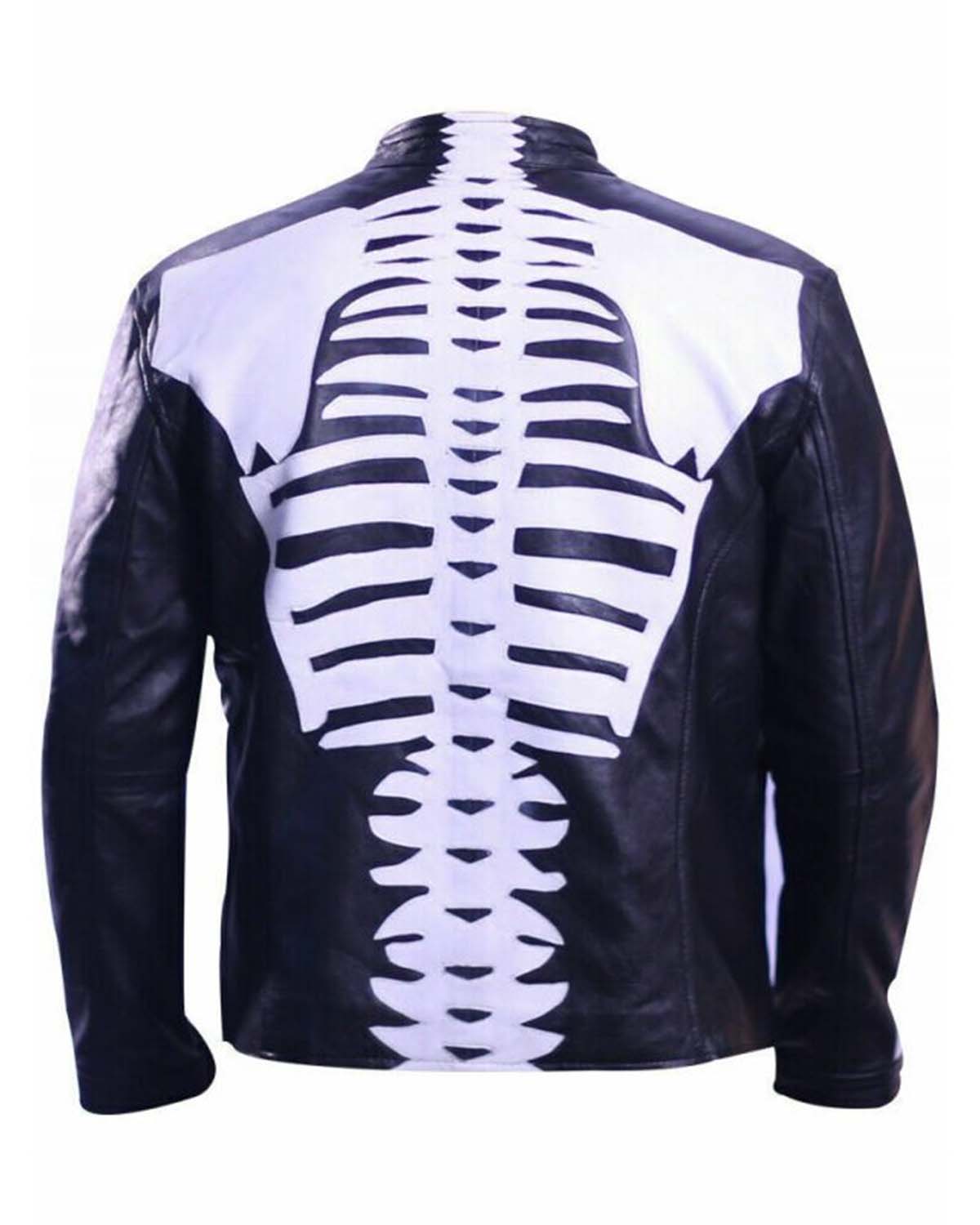 Men's Motorcycle Biker Skeleton Bones Leather Jacket Black/Blue