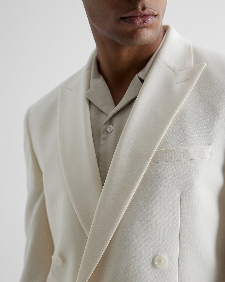 Men's White Double Breasted Tuxedo Suit
