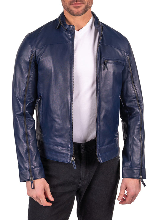 Men's Perfect Blue Lambskin Leather Jacket