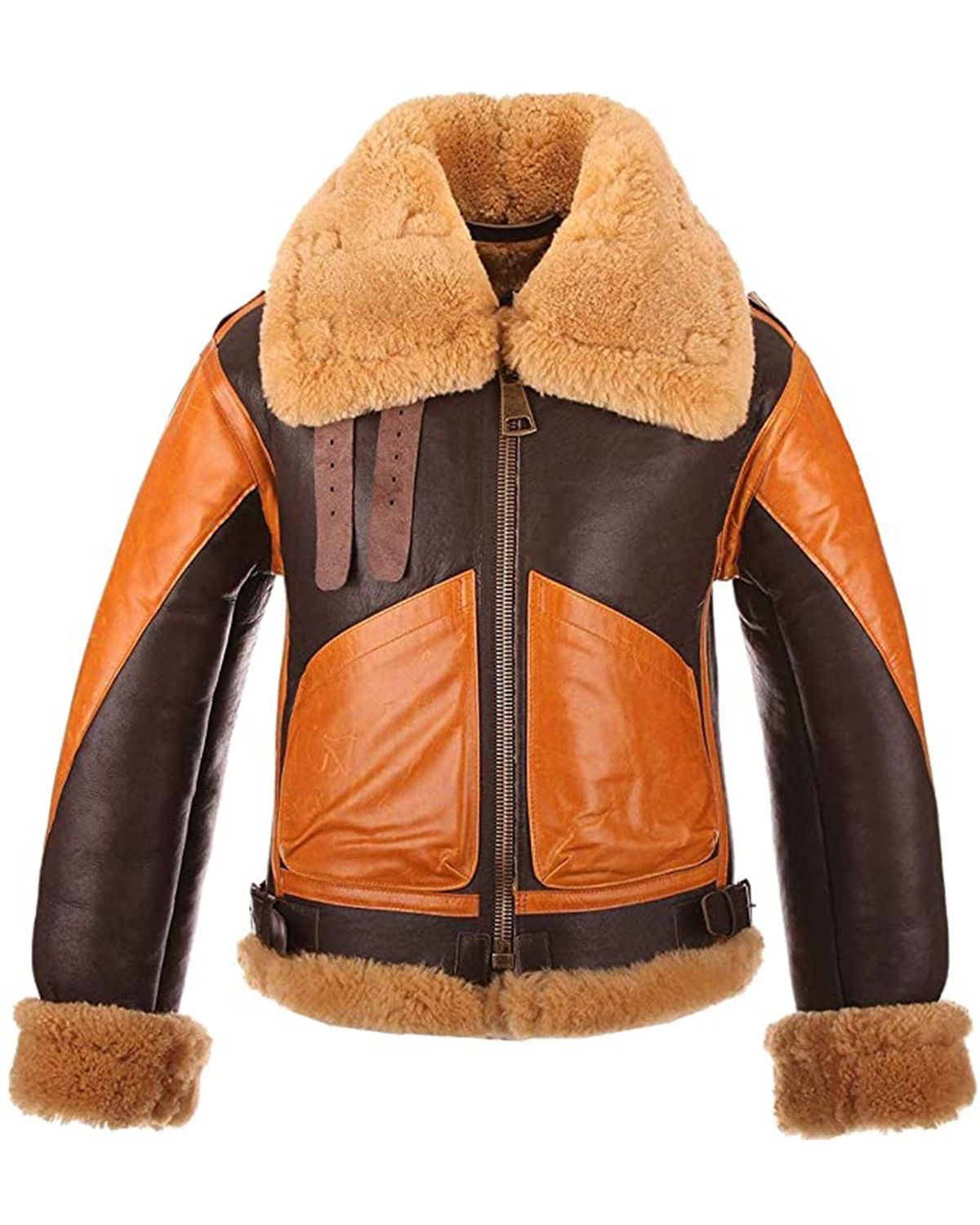 Jackets Men's Choco Aviator Real Sheepskin Leather Jacket