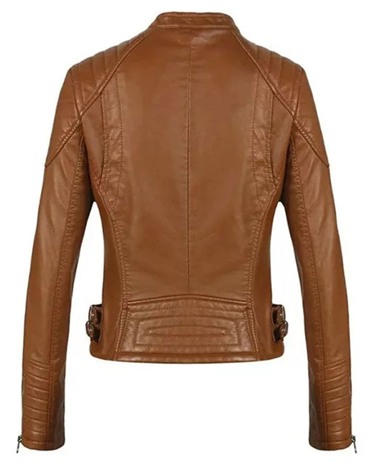 Women's Cognac Brown Cafe Racer Leather Jacket