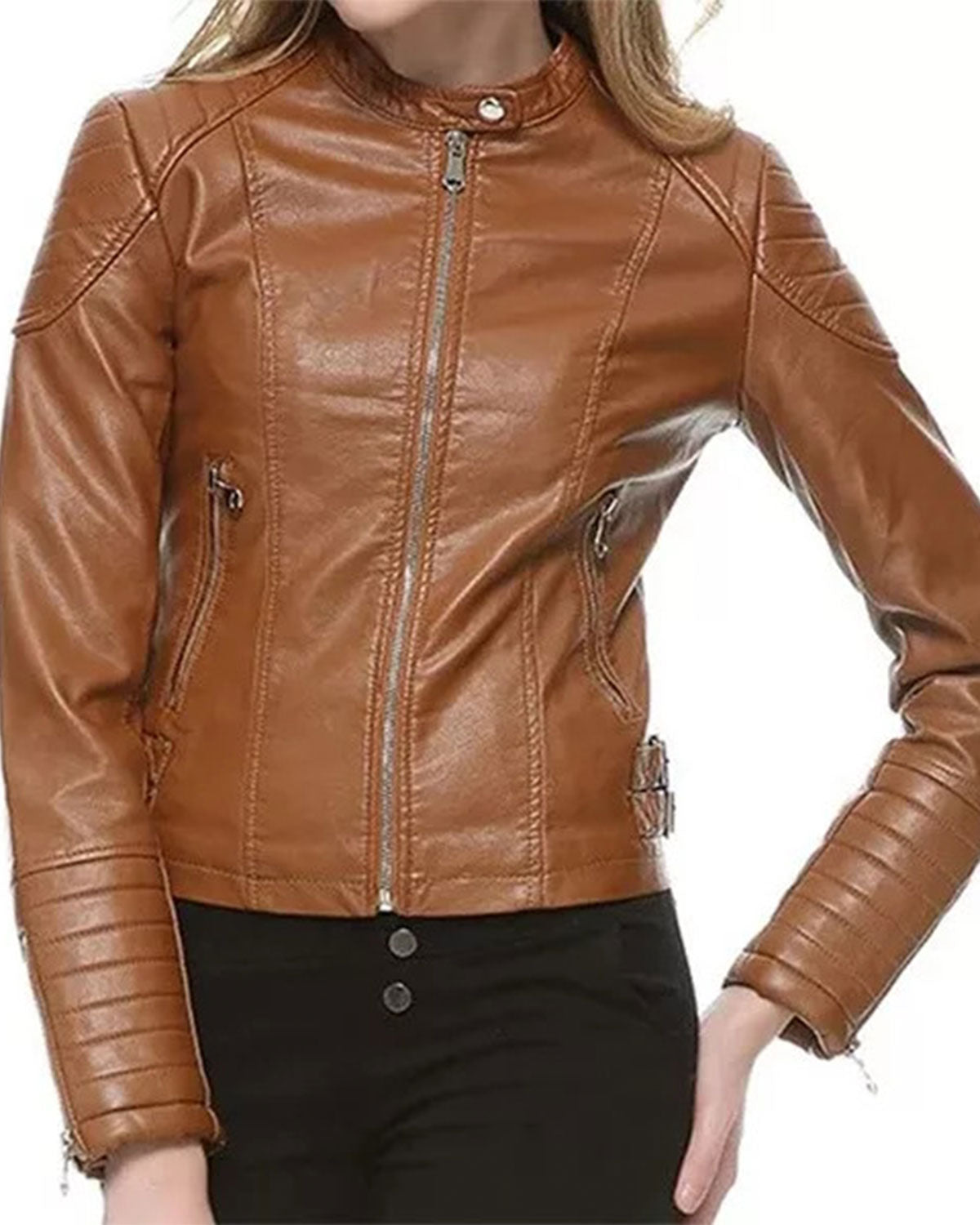 Women's Cognac Brown Cafe Racer Leather Jacket