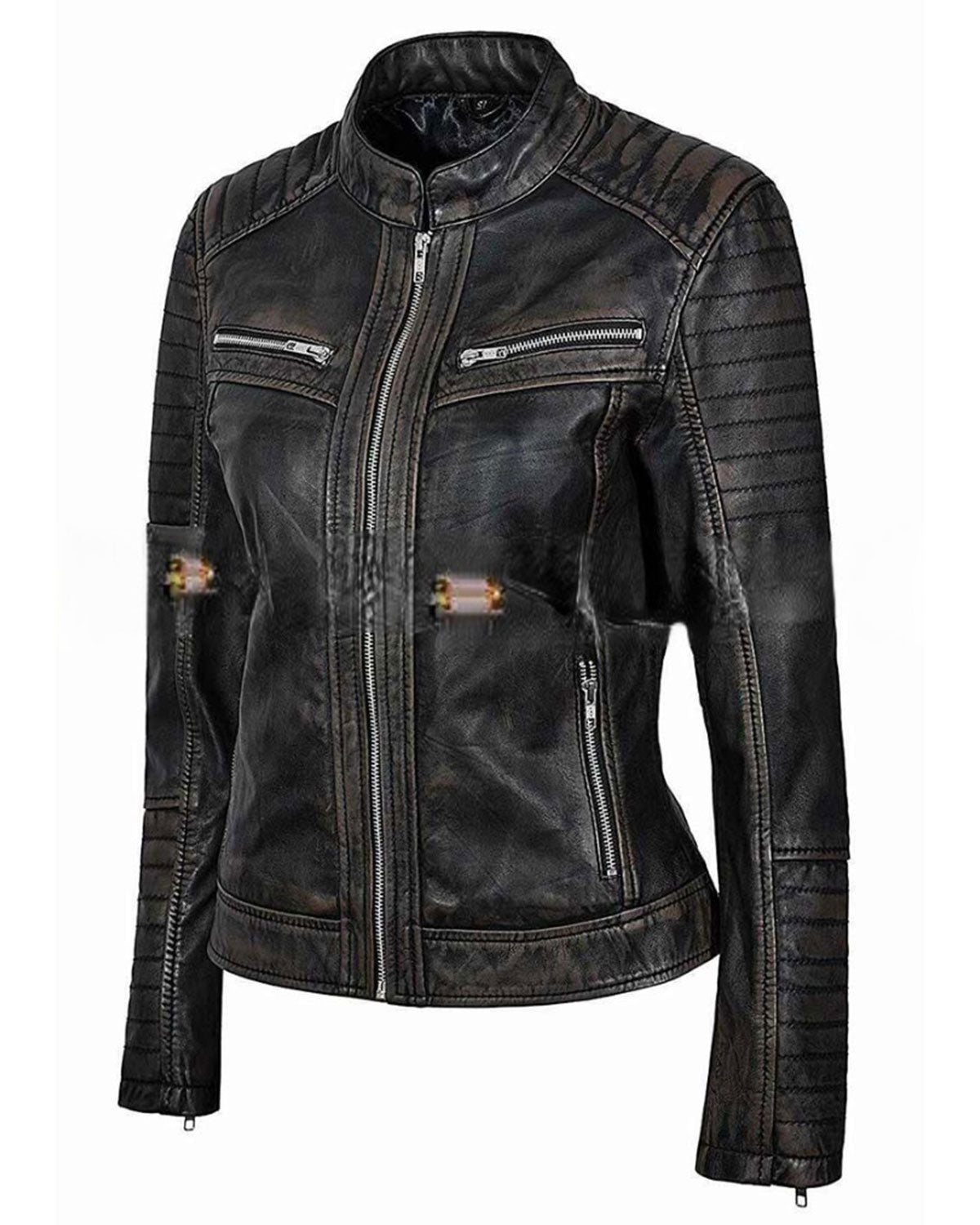 Women's Distressed Black Cafe Racer Jacket