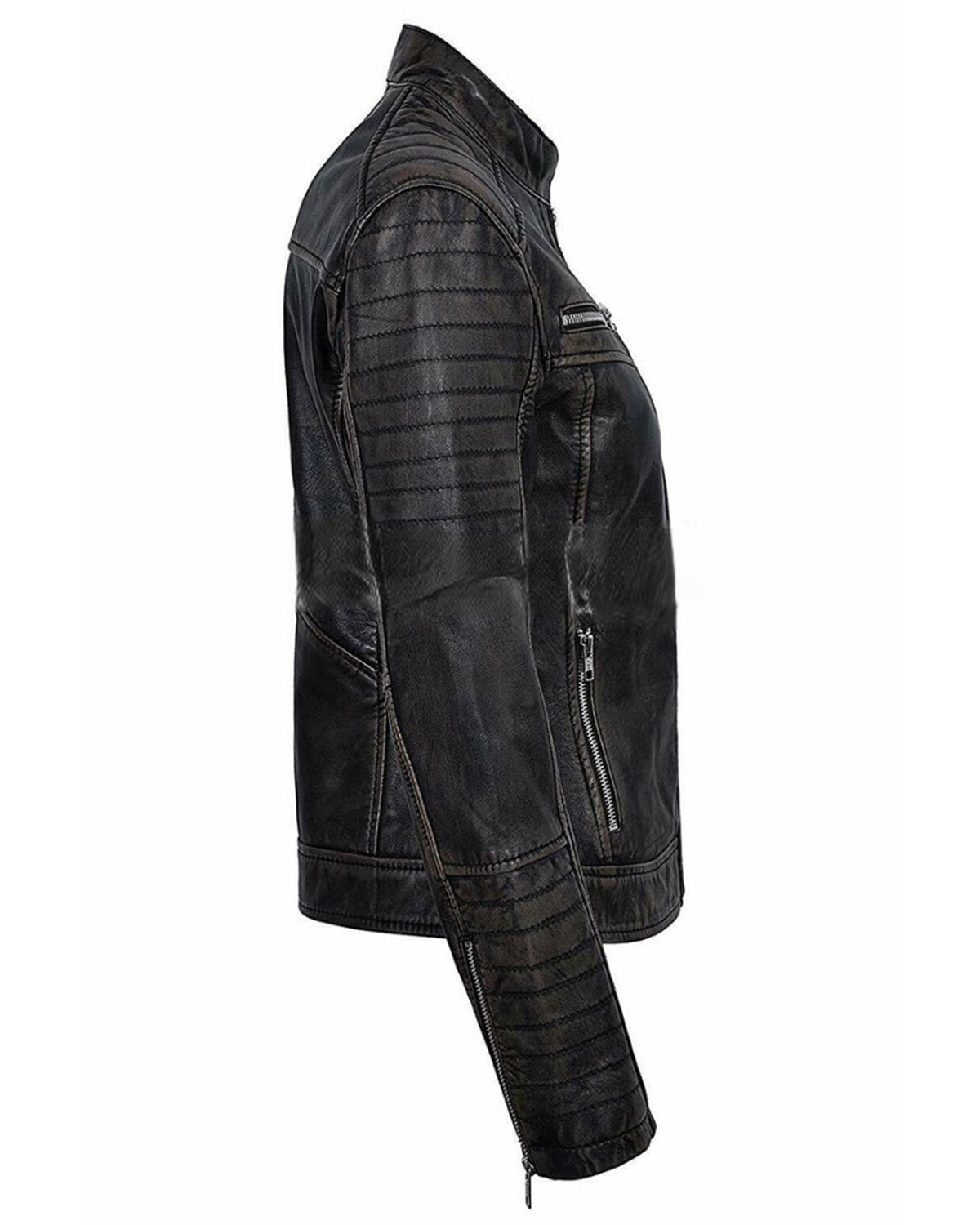 Women's Distressed Black Cafe Racer Jacket
