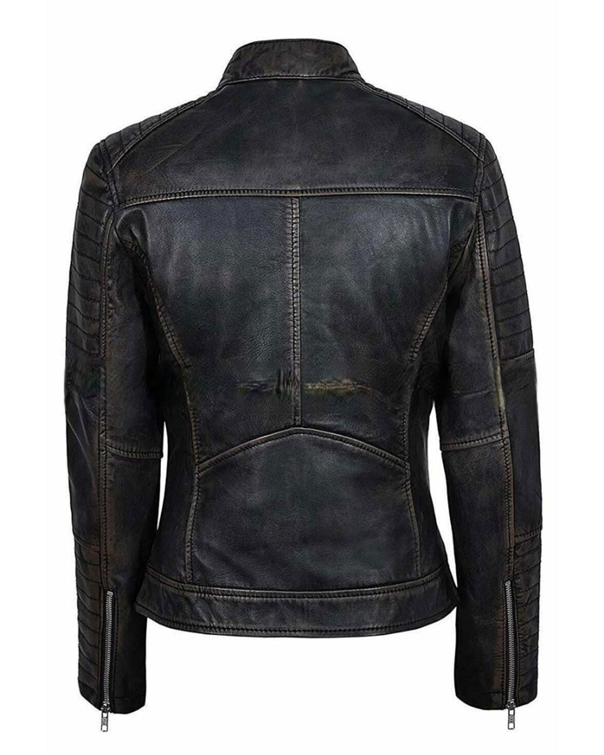 Women's Distressed Black Cafe Racer Jacket