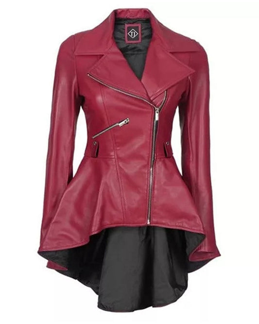Women's Leather Pink Peplum Jacket