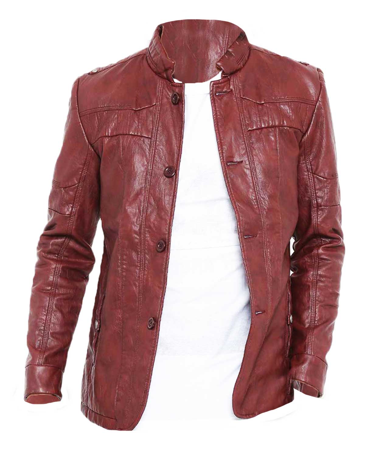 Men’s Casual Wear Slim Fit Style Burgundy Faux Leather Jacket