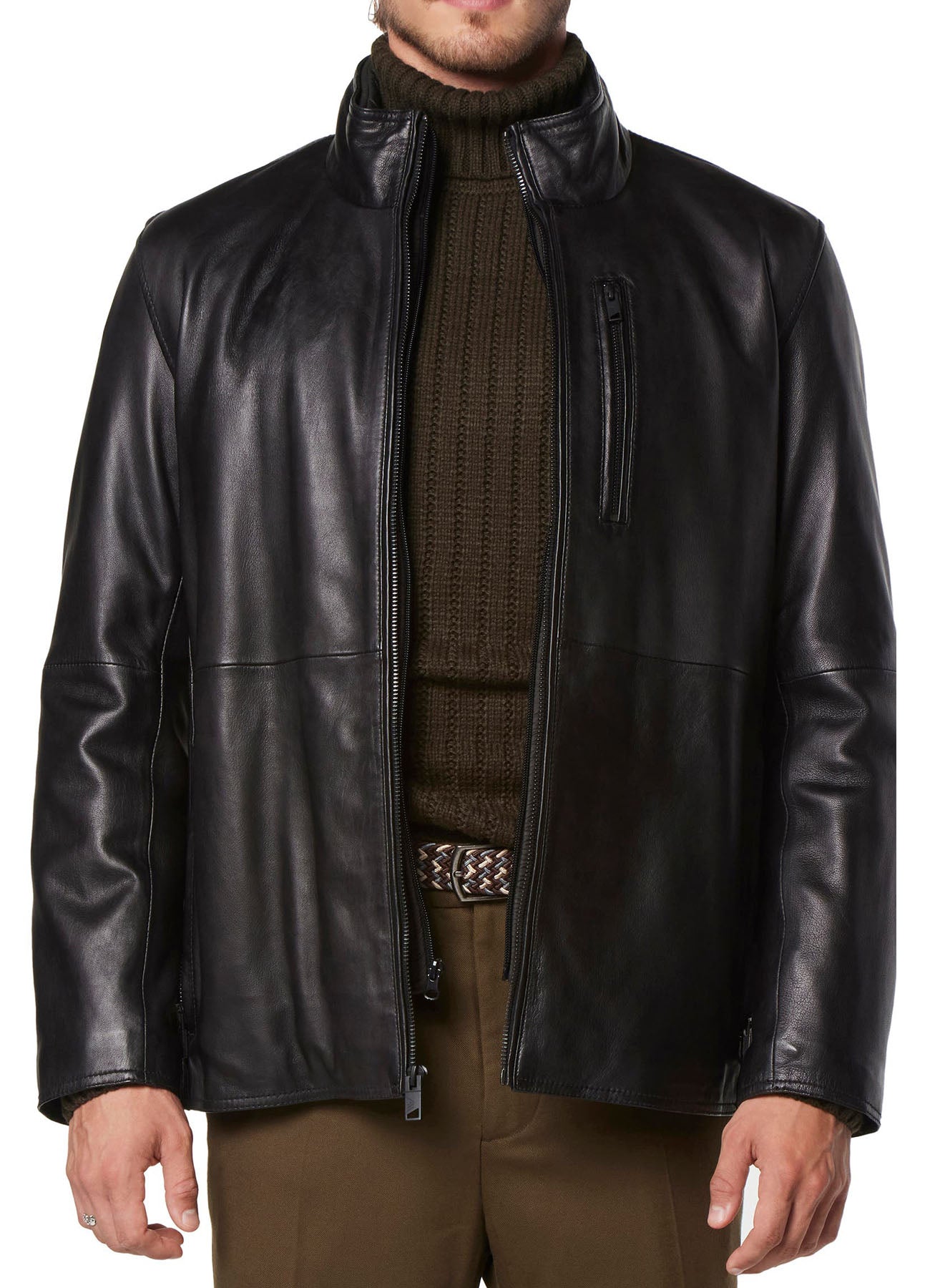 Men's Deep Black Leather Jacket