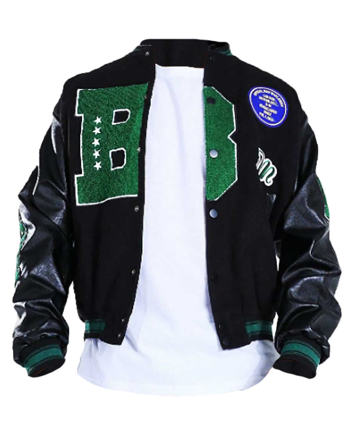 B Patch Letterman with Leather Look Sleeves