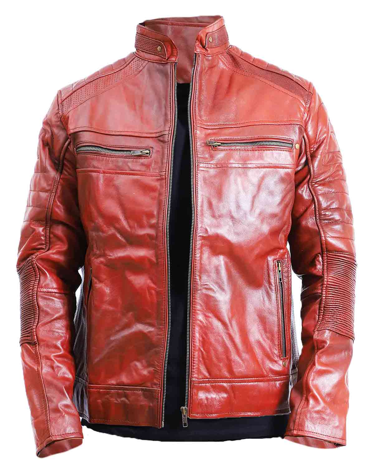Men's Quilted Sheepskin Brown Leather Jacket