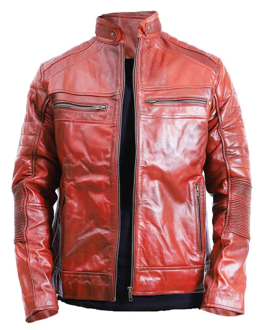 Men's Quilted Sheepskin Brown Leather Jacket