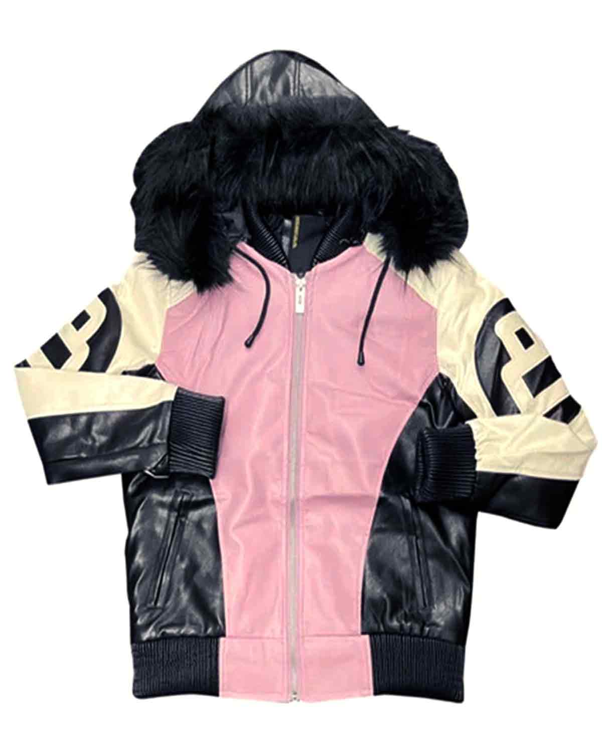 8 Ball Pool Logo Fur Hooded Sheepskin Black & White Men's Jacket