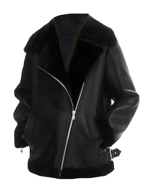 Black Real Leather Aviator Jacket