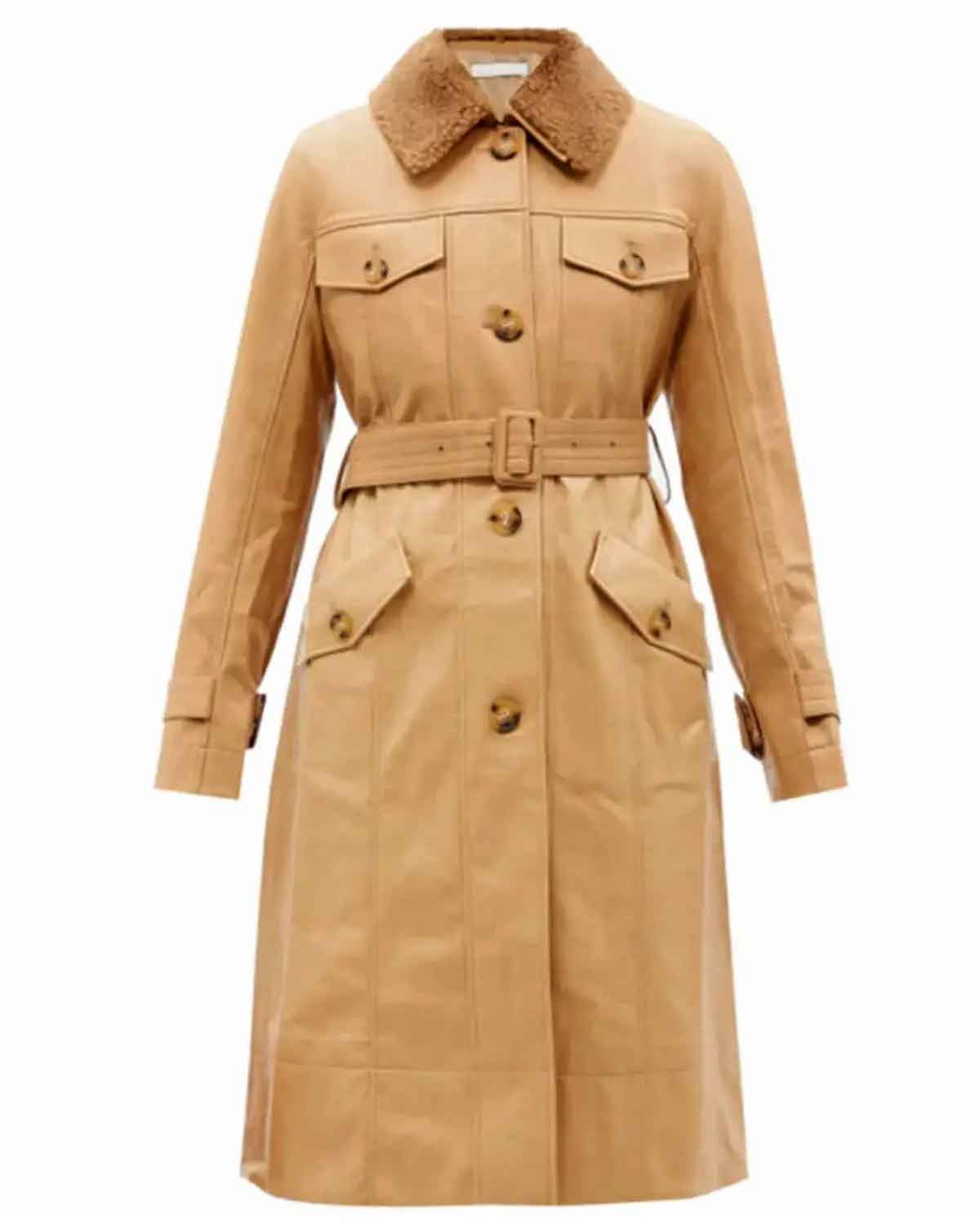 Dynasty Eliza Bennett Leather Coat with Fur Collar