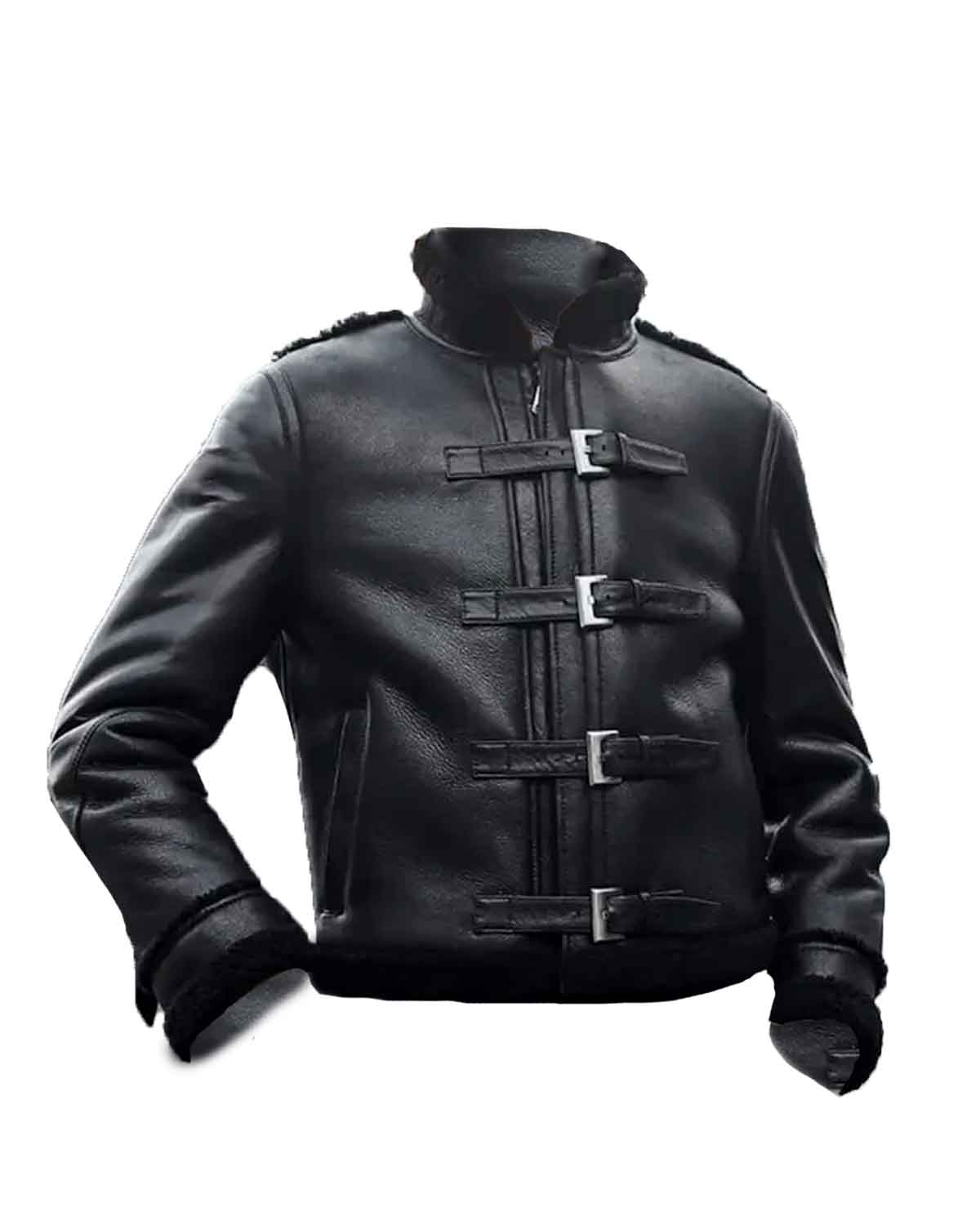 B2 Black Sheepskin Motorcycle Shearling Jacket