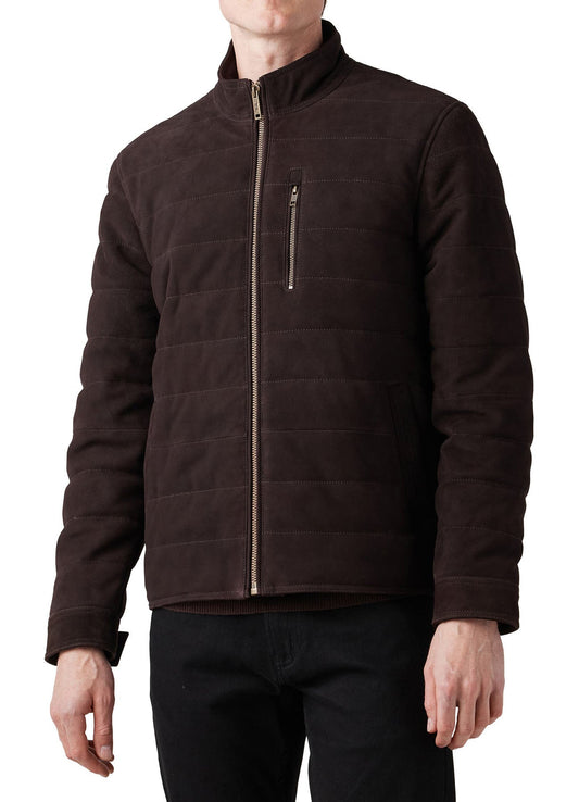 Men's Matt Brown Bomber Suede Leather Jacket