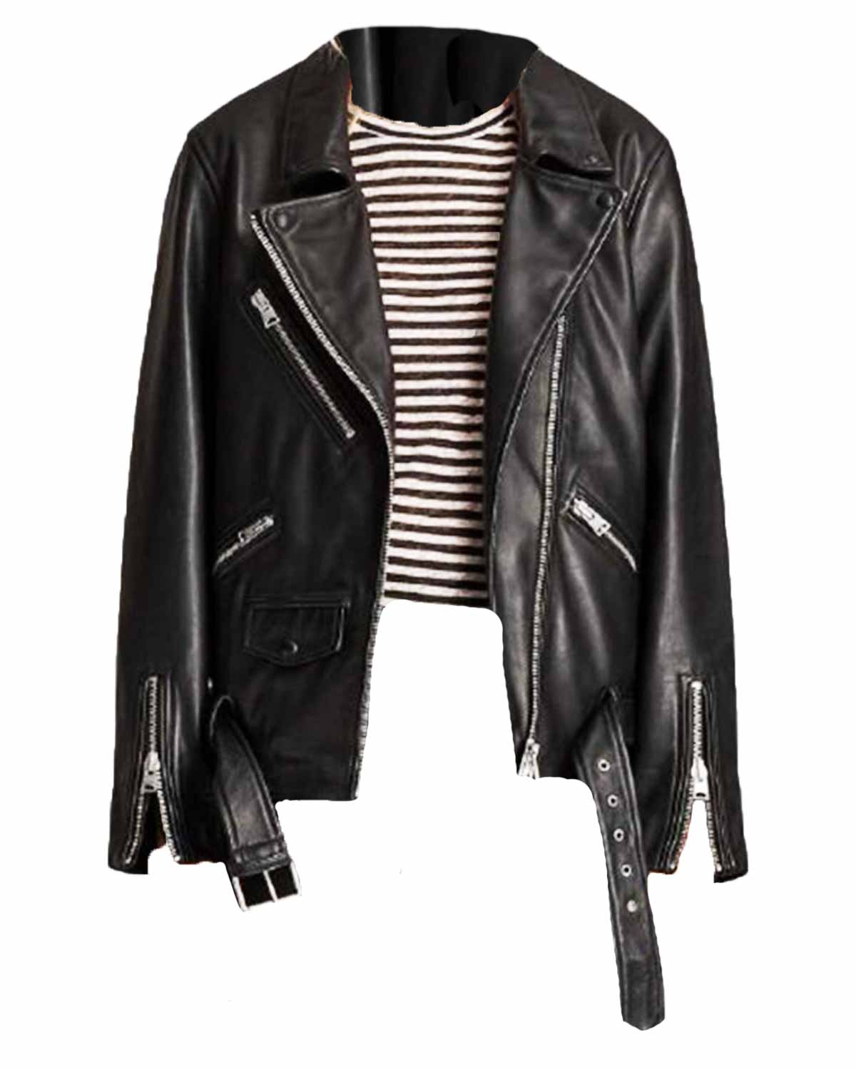Camille Razat Emily In Paris Black Leather Jacket