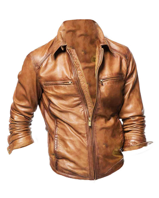 Men’s Designer Moto Tan Brown Leather Jacket
