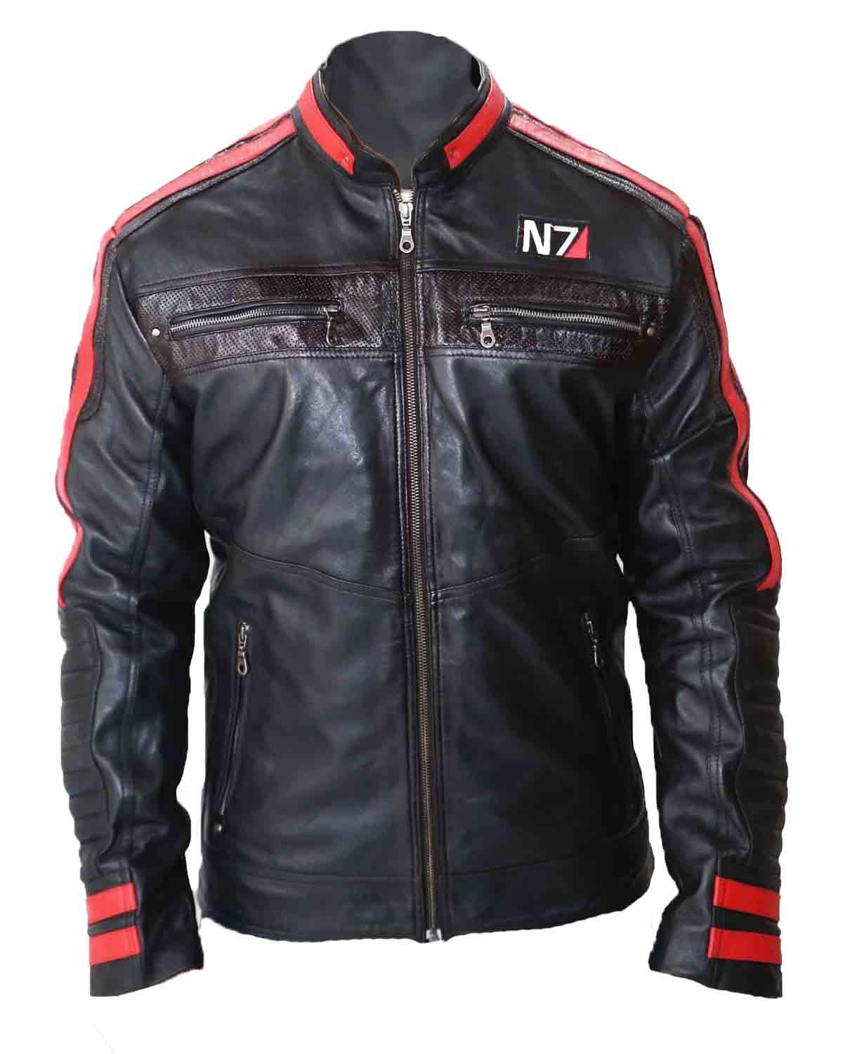 Men's N7 Mass 3 Commander Shepard Black Biker Leather Jacket