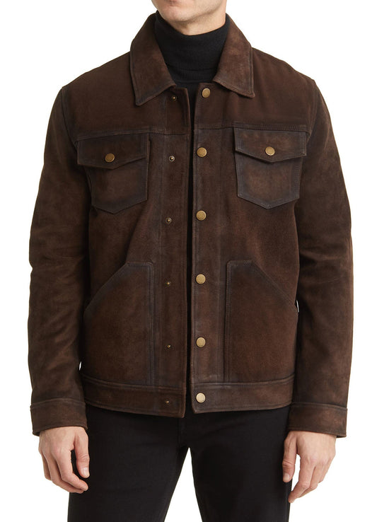 Men's Chocolate Brown Suede Leather Jacket