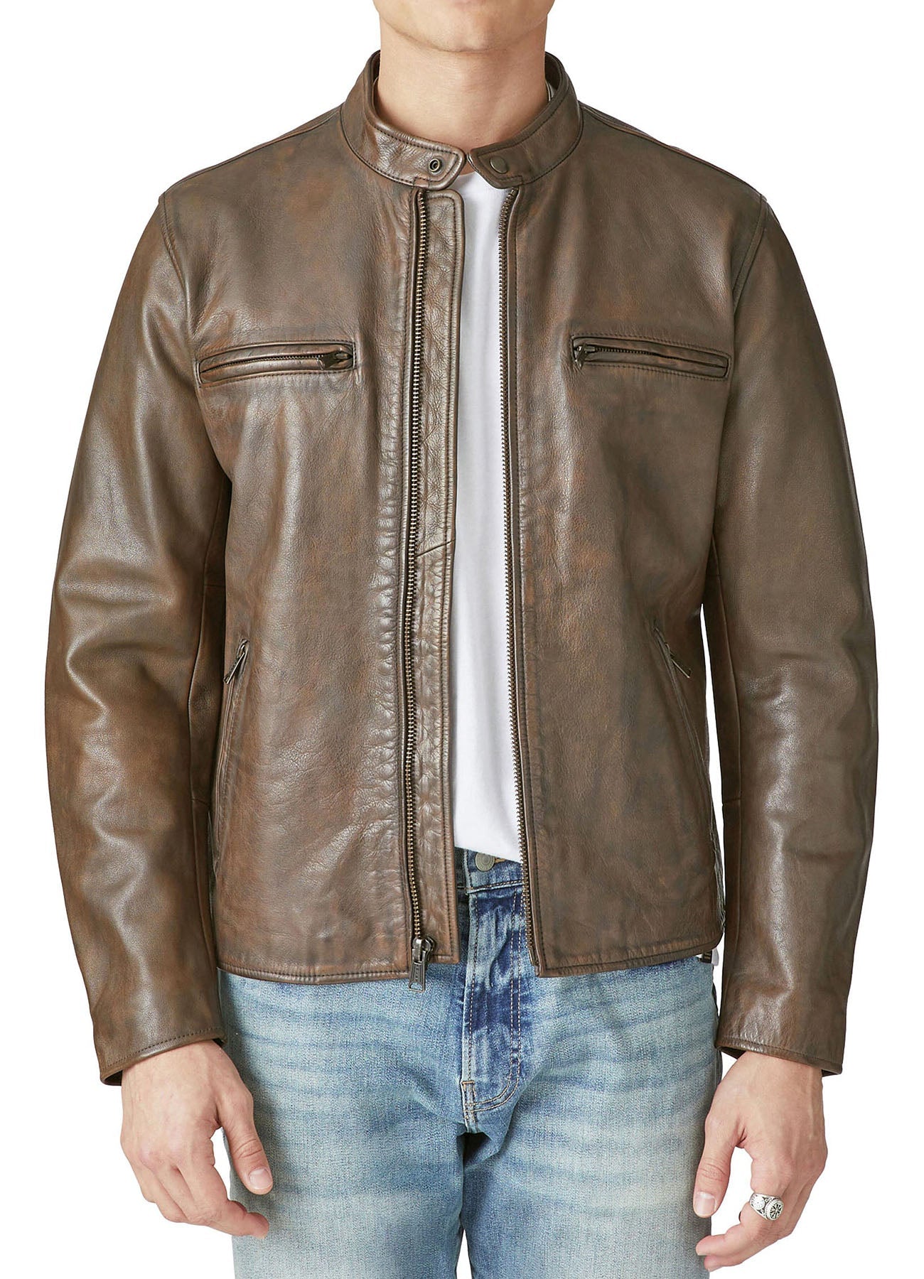 Men's Khaki Color Biker Leather Jacket