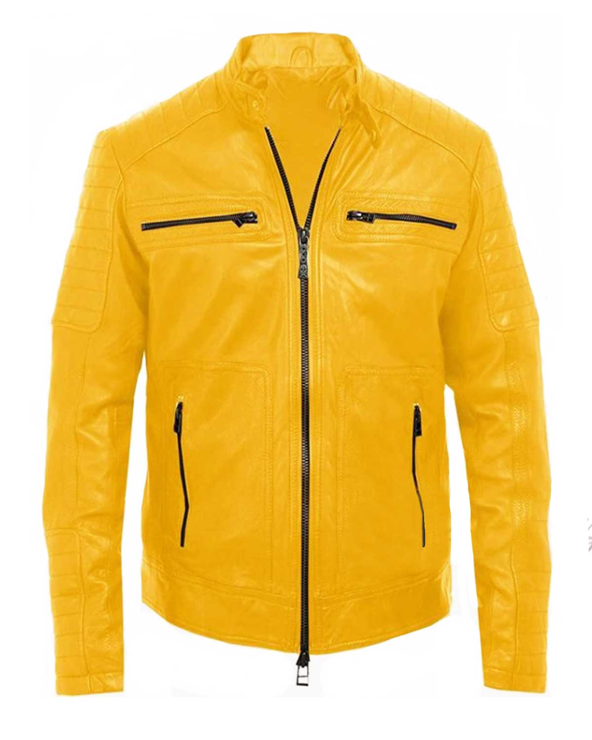 Men’s Mustard Yellow Bomber Leather Jacket