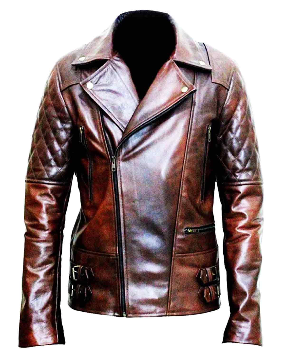 Men's Quilted Dark Brown Sheepskin Leather Jacket