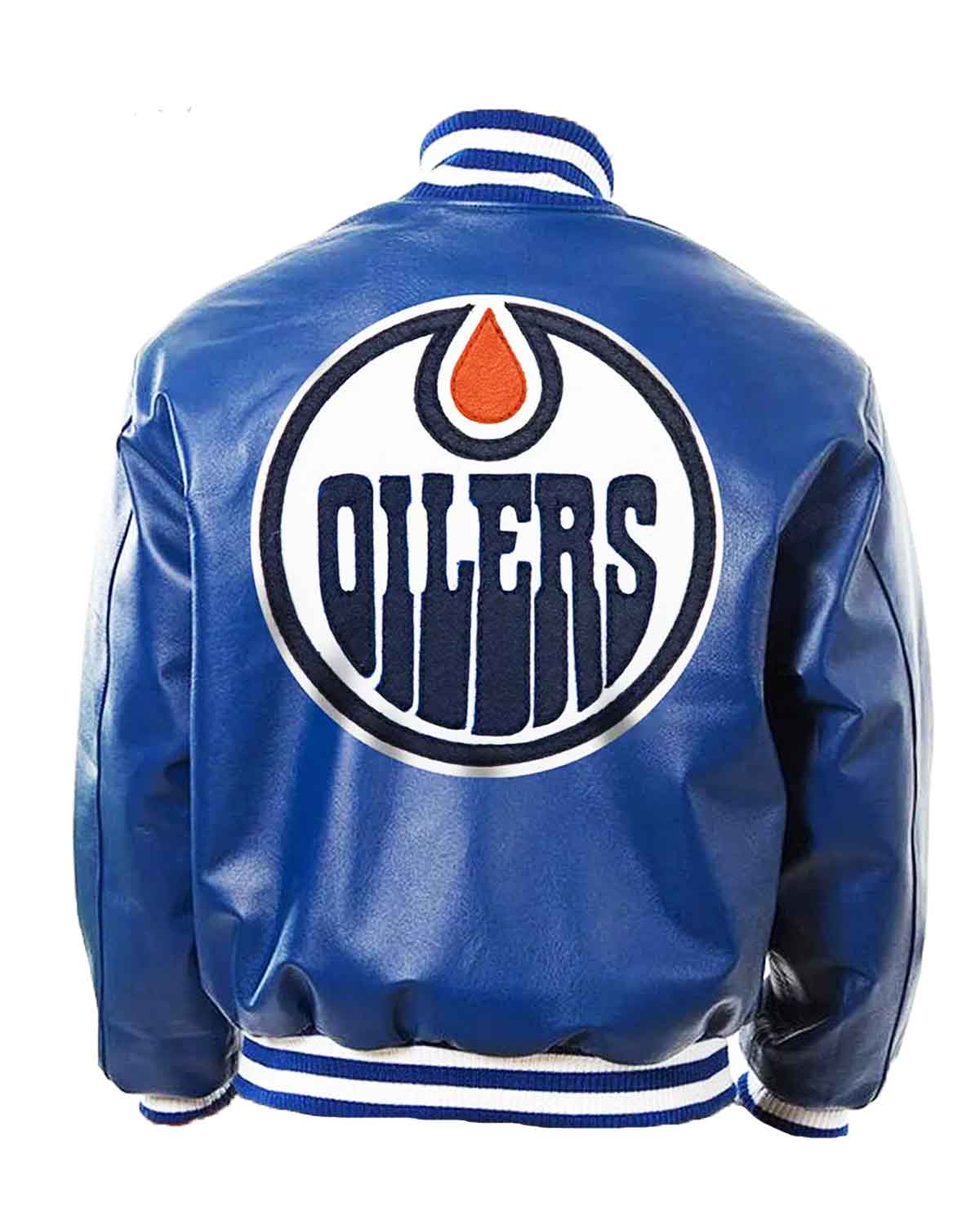 Edmonton Oilers Royal Blue Bomber Leather Jacket
