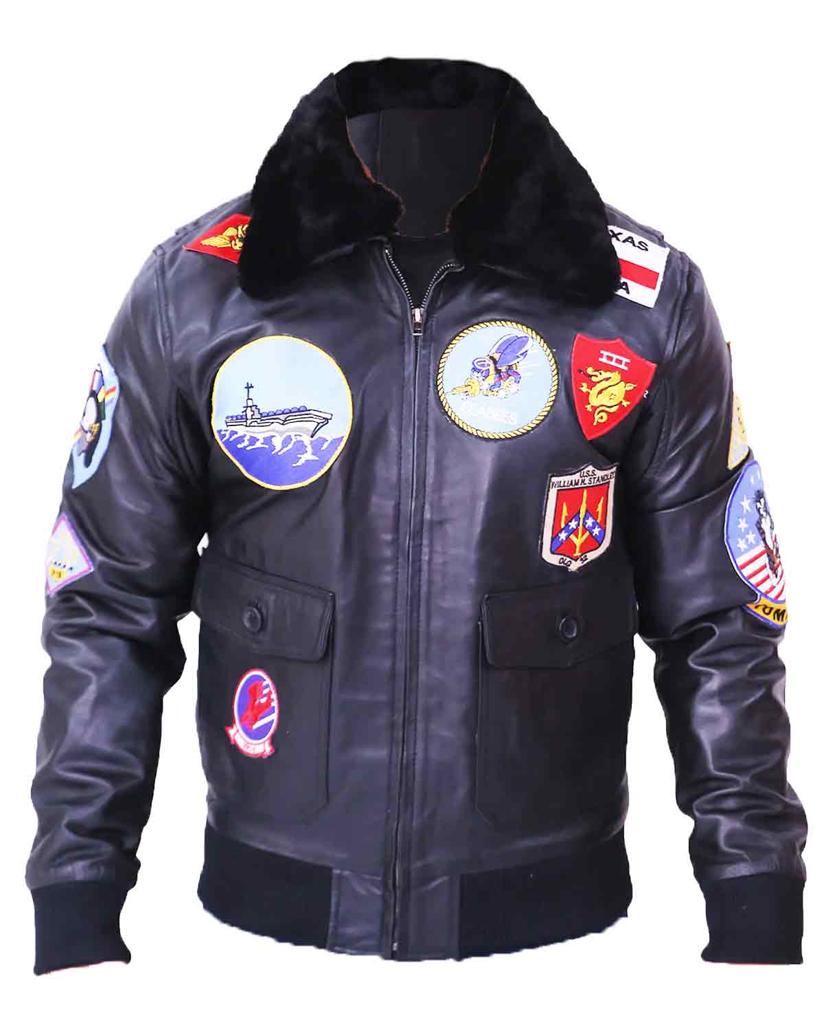 Top Gun Maverick Fur Collar Black Bomber Jacket