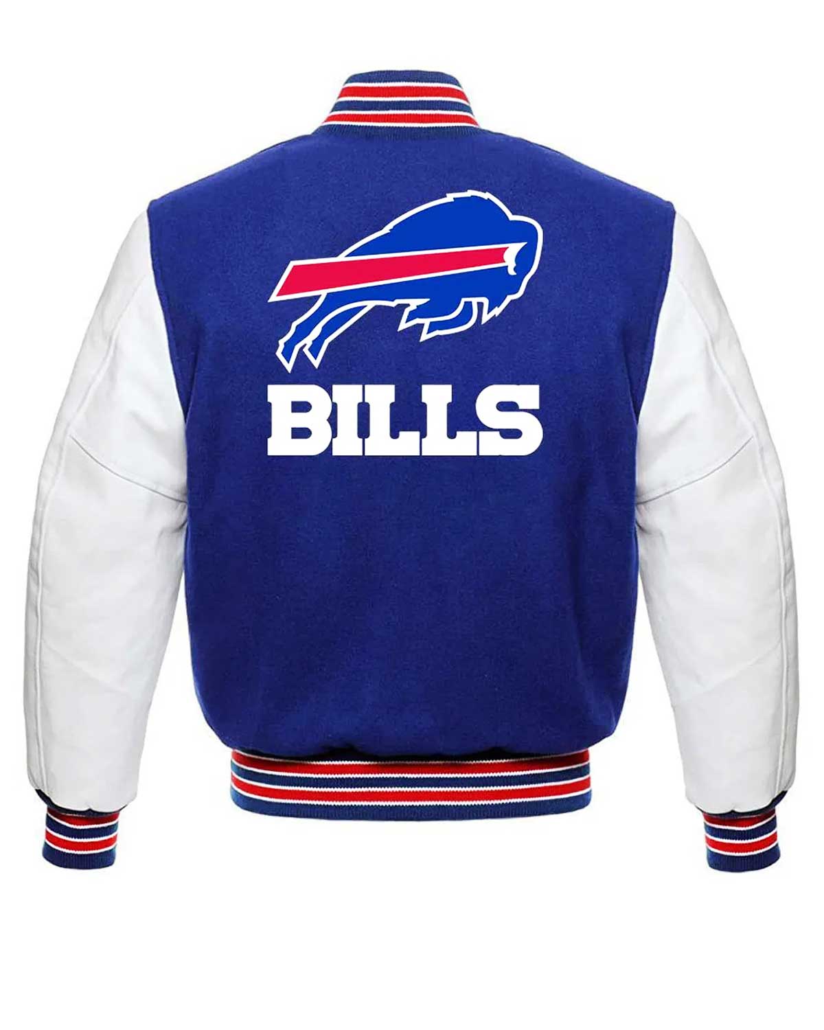 Blue and White Buffalo Bills Letterman Jacket