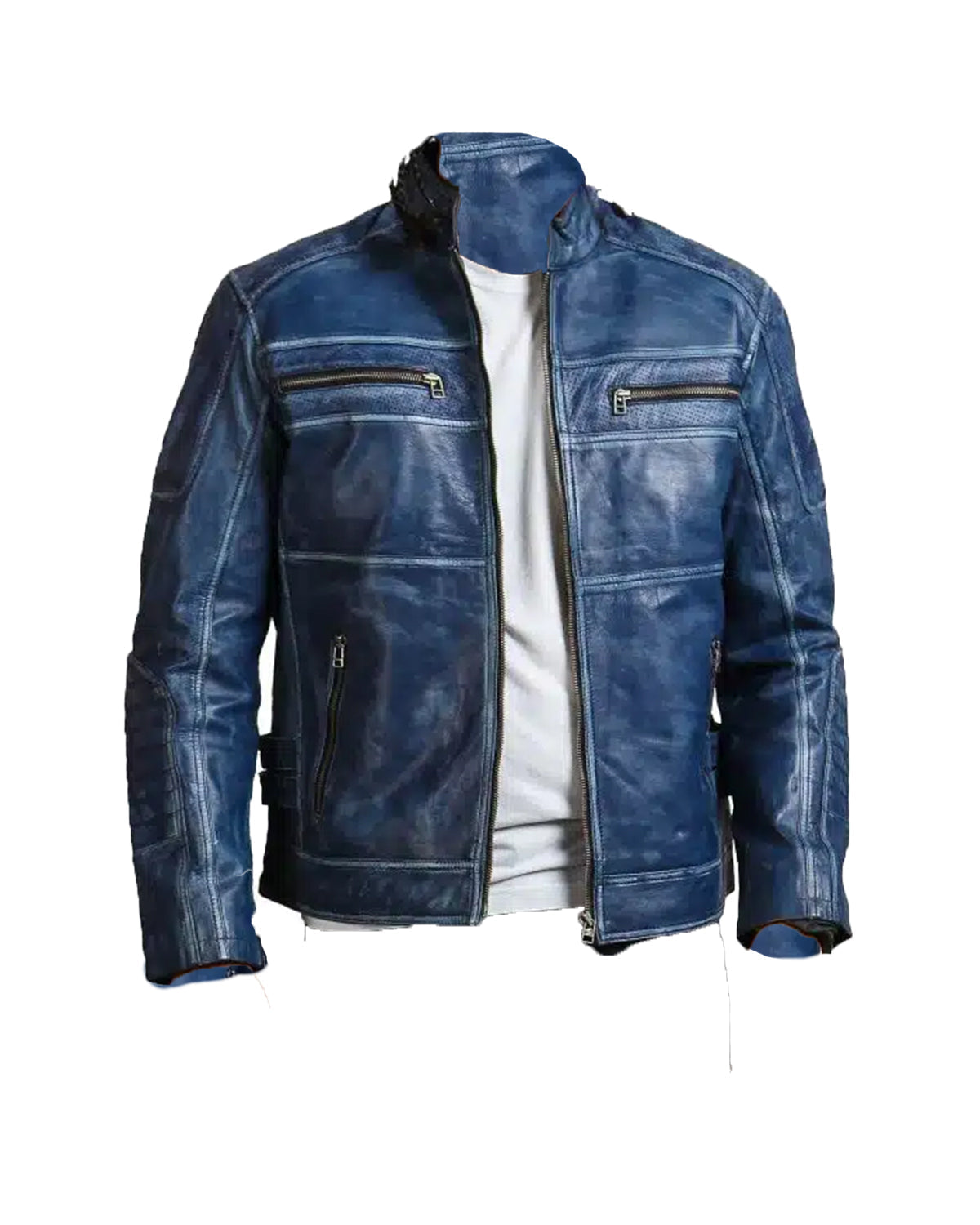 Blue Cafe Racer Men's Vintage Biker Leather Jacket