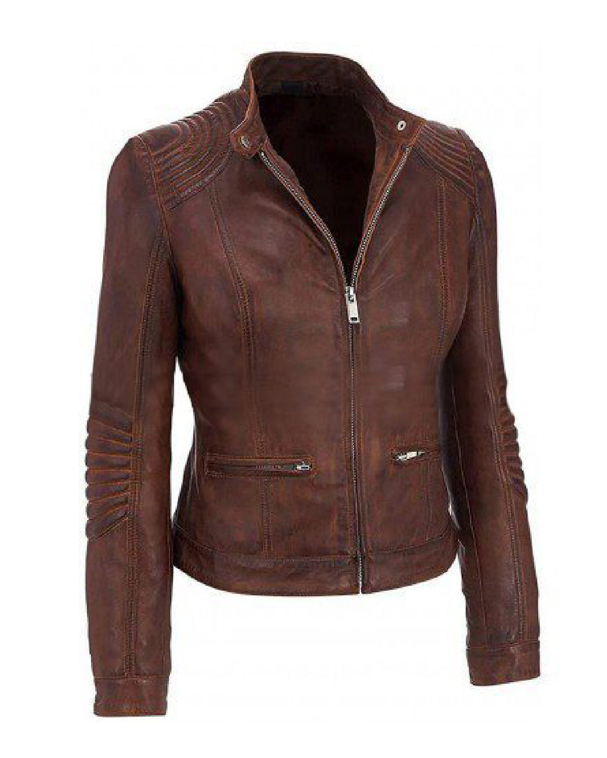 Women’s Brown Cafe Racer Leather Jacket