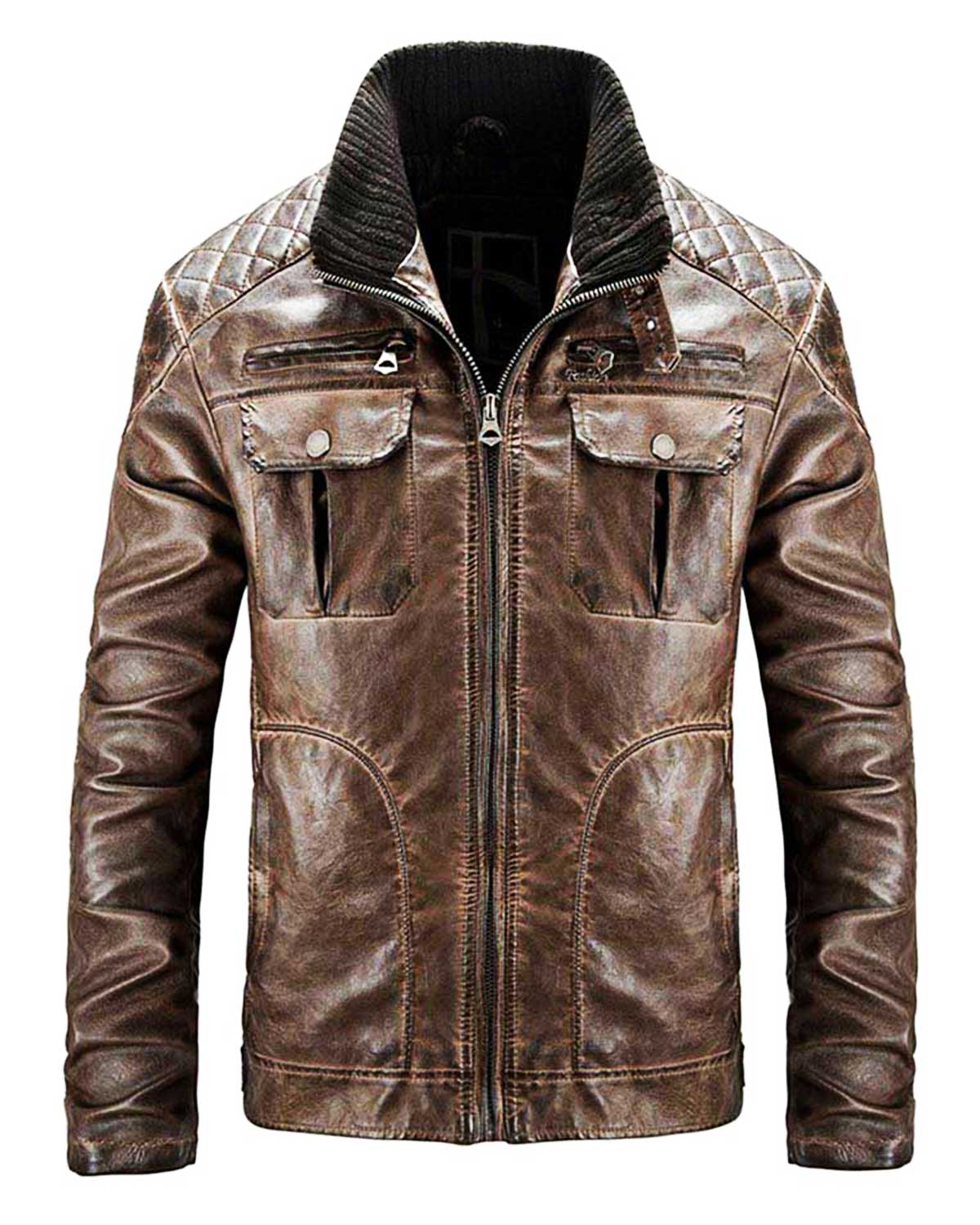 Men's Distressed Brown Waxed Quilted Jacket
