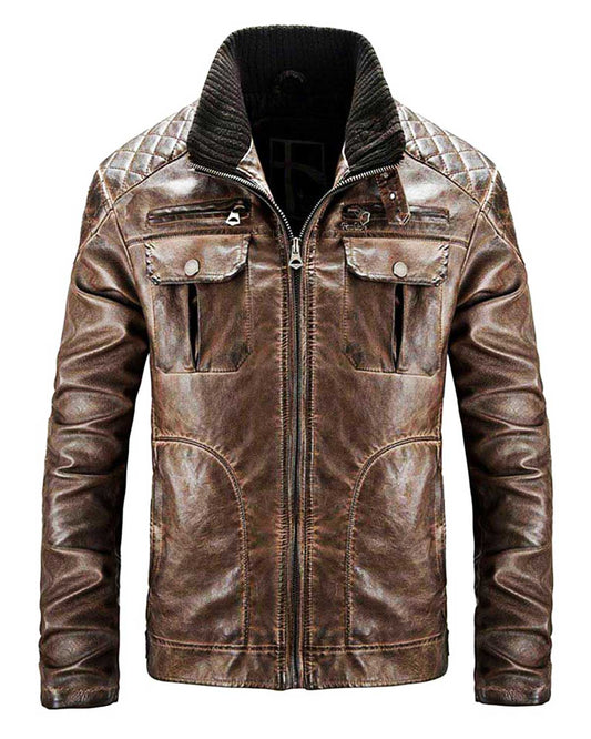 Men's Distressed Brown Waxed Quilted Jacket