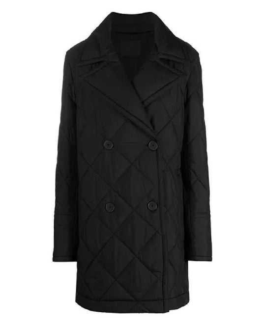 Black Double Breasted Quilted Coat Women's