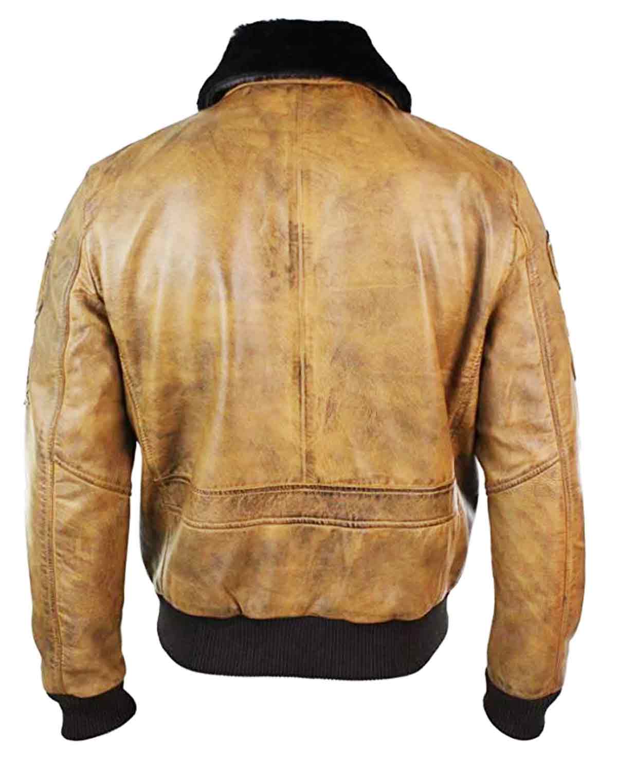 Men’s Aviator Tan Bomber Jacket With Patches
