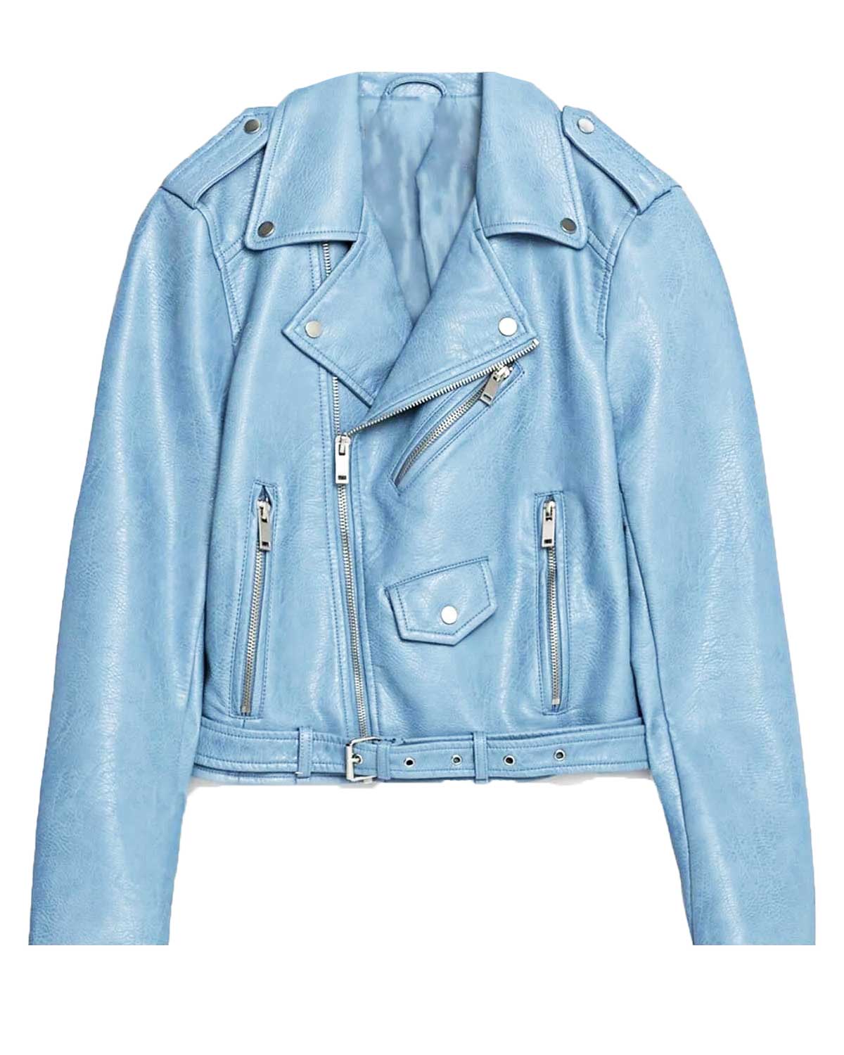 Women’s Baby Blue Motorcycle Leather Jacket