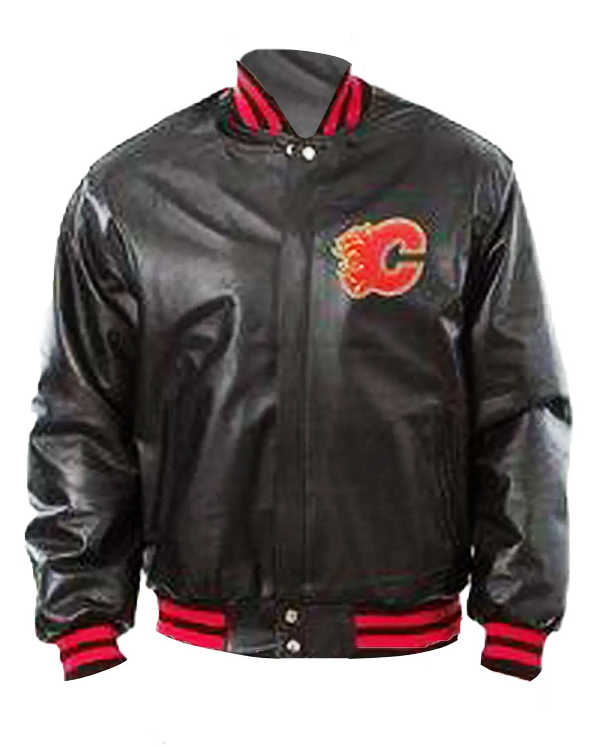 Calgary Flames Bomber Black Leather Jacket