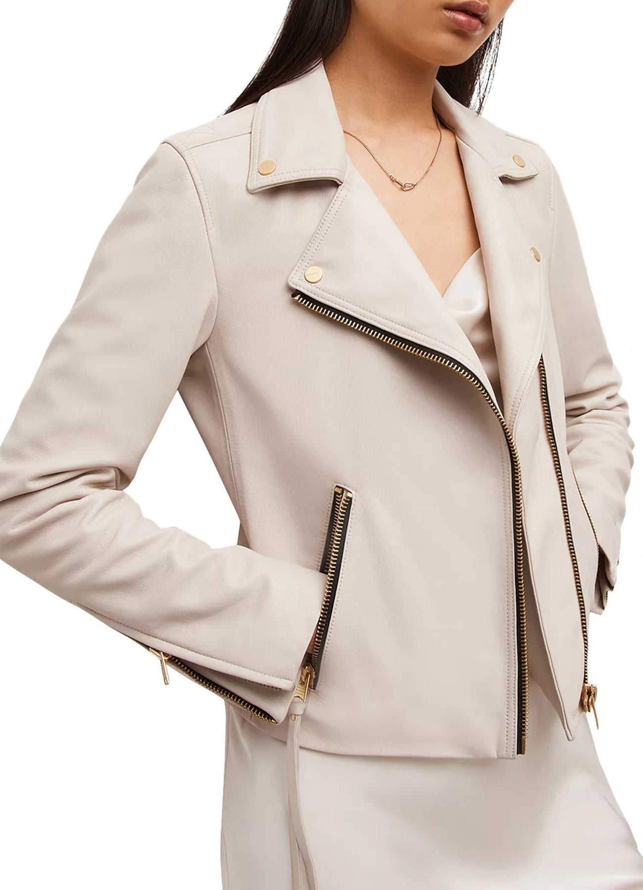 Women's Off White Biker Leather Jacket