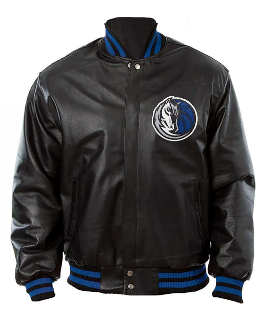 Dallas Mavericks Bomber Black Leather Jacket