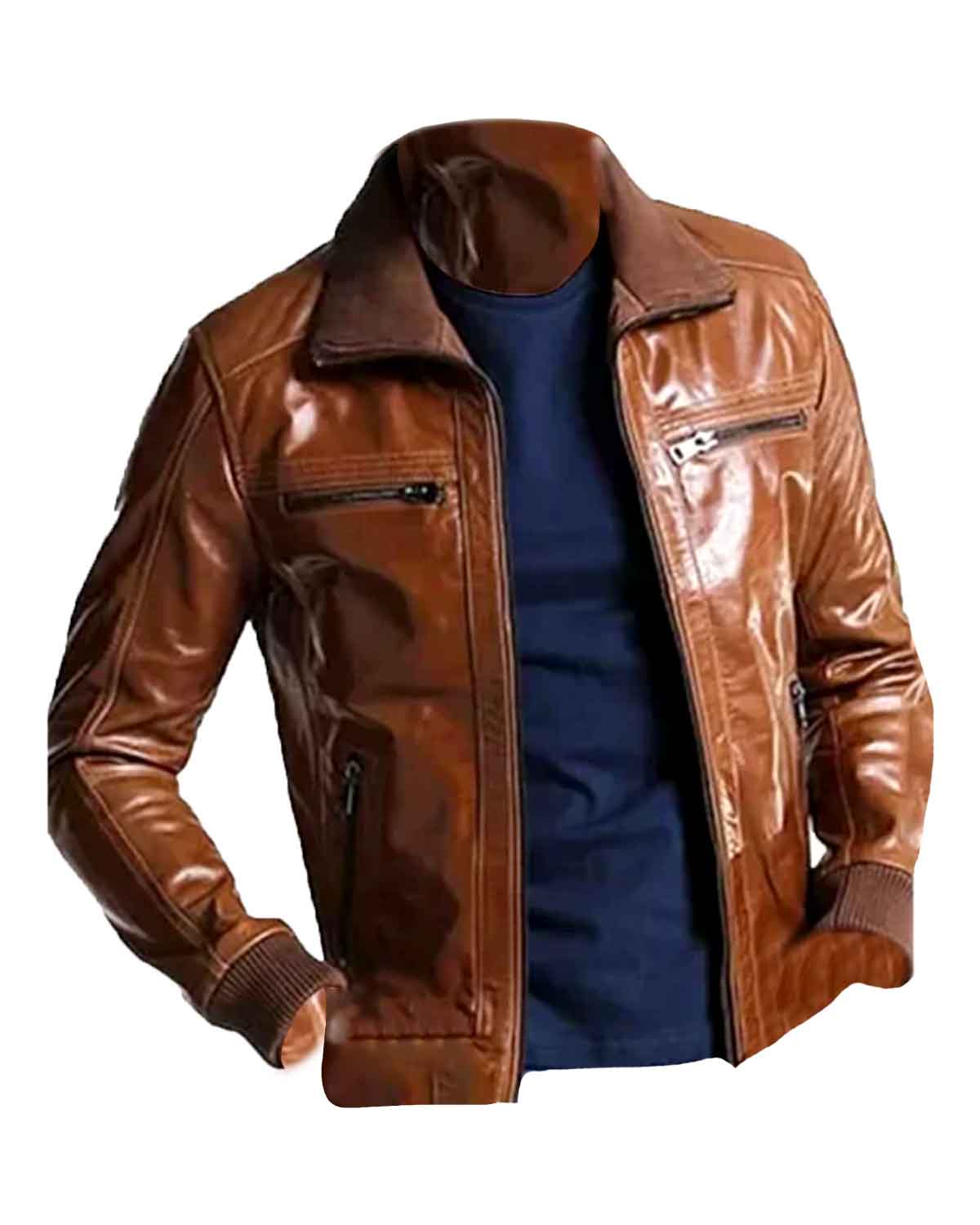 Mens Brown Cafe Racer Vintage Bomber Jacket