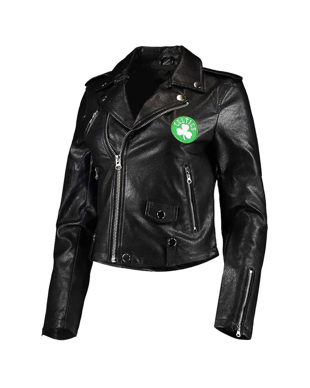 Boston Celtics Biker Black Leather Full-Zip Jacket